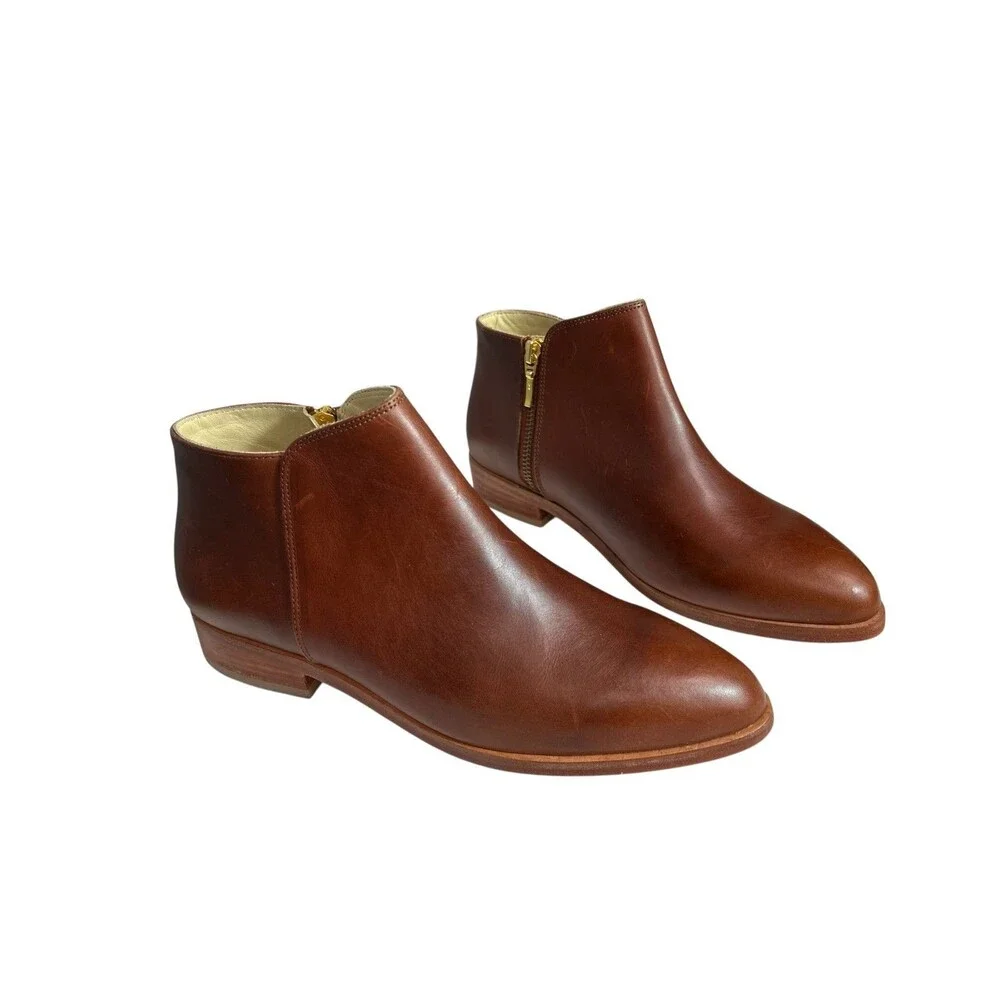NISOLO Lana Leather Ankle Boots Cognac Brown Side Zip Chelsea Boot $200 Size 8